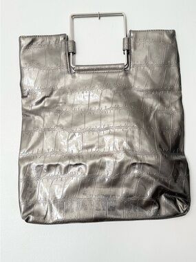 Chateau Metallic Silver Croc-Embossed Tote with Square Handles Brand New